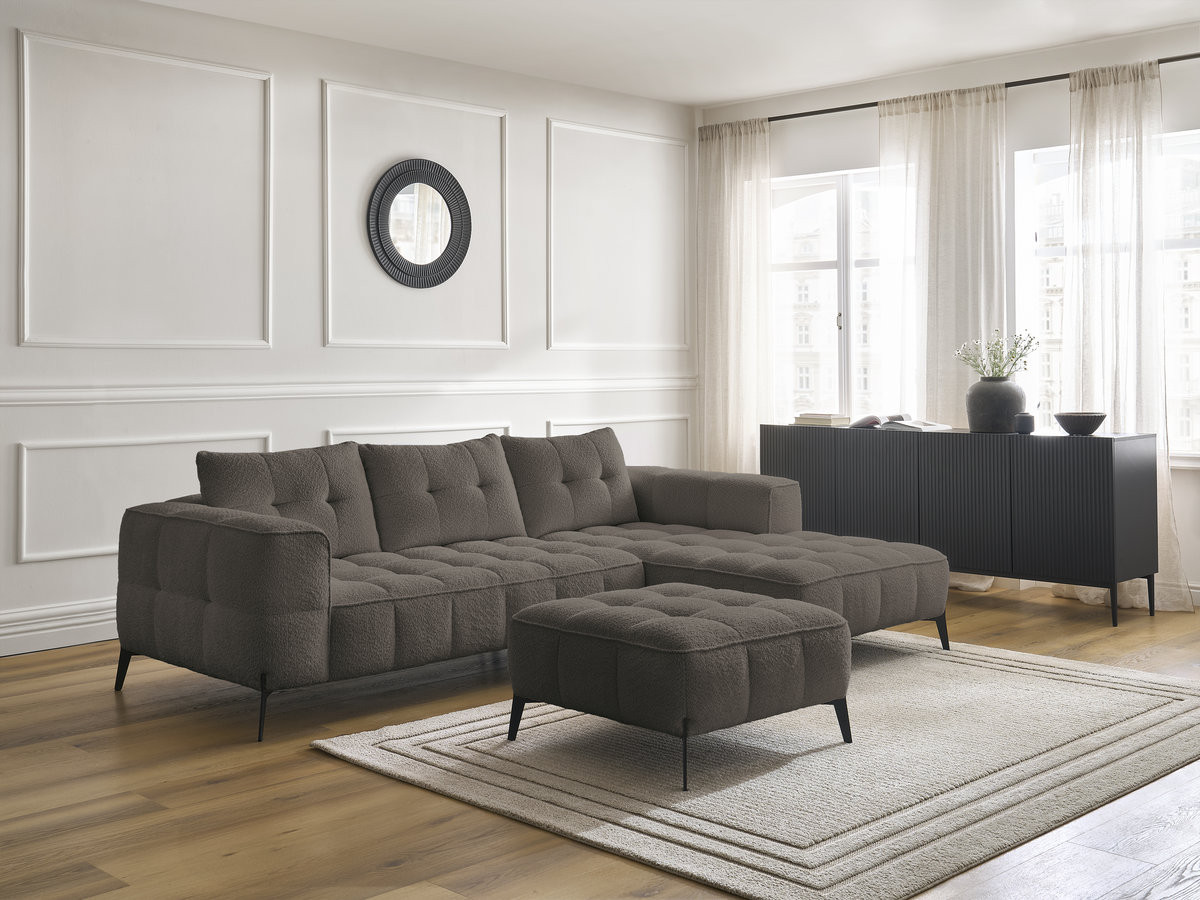 Bobochic Anis Ecksofa mit Pouf Bouclé-Stoff Braun Ecke rechts