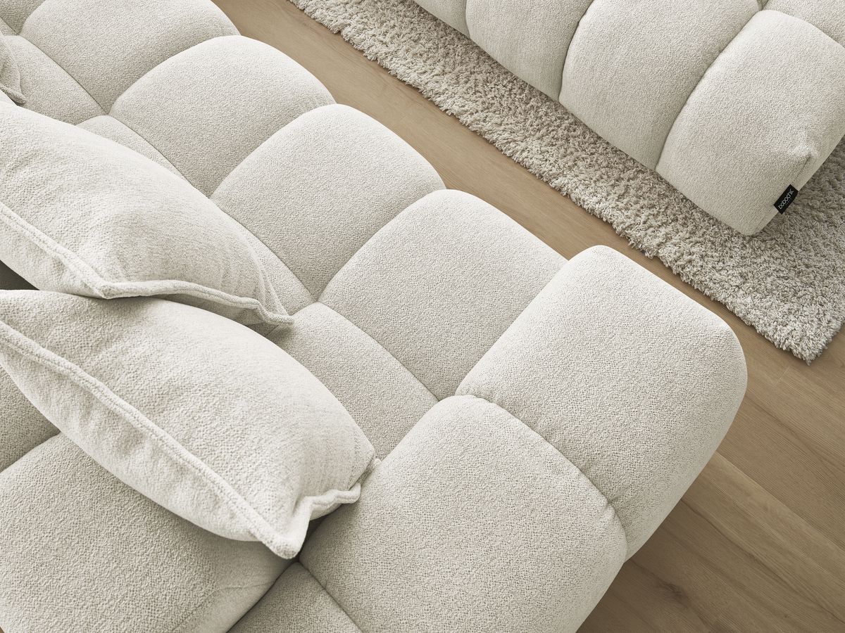 Bobochic Everest Ecksofa mit Schlaffunktion und Pouf, 10 Kissen Melange-Stoff Weiß Ecke rechts