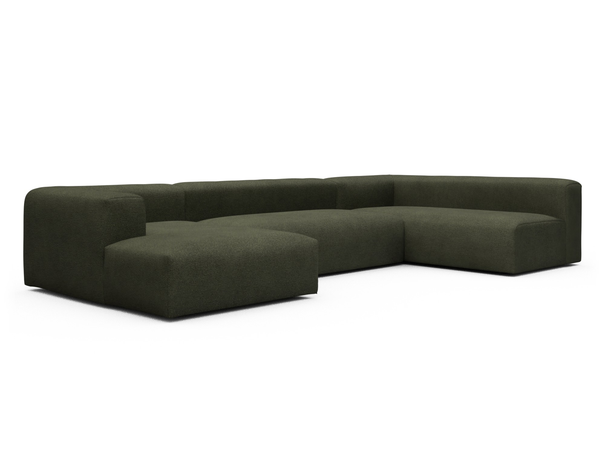 Skandi Home Wohnlandschaft Fred Chaiselongue links mit 2-Sitzer und lange Armlehne rechts Boucle-Forest-Green moebelfaktor