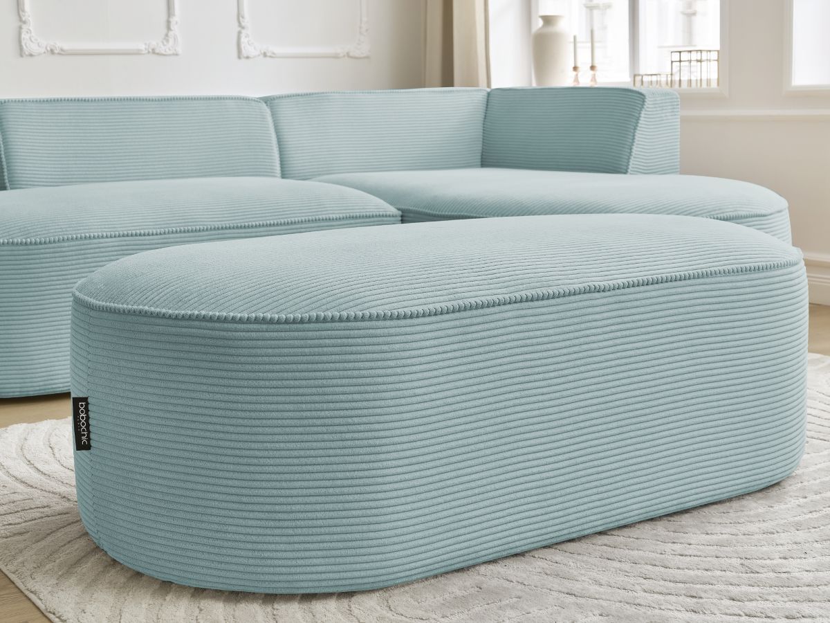 Bobochic Rousseau Ecksofa mit Pouf Cordsamt Hellblau Ecke rechts
