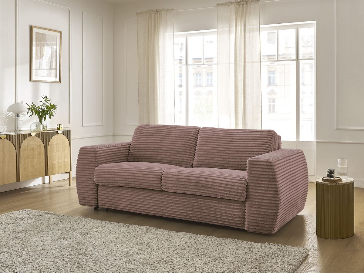 Bobochic Hugo Schlafsofa 3-Sitzer Cordsamt Rosa, Liegefläche 140 × 190 cm