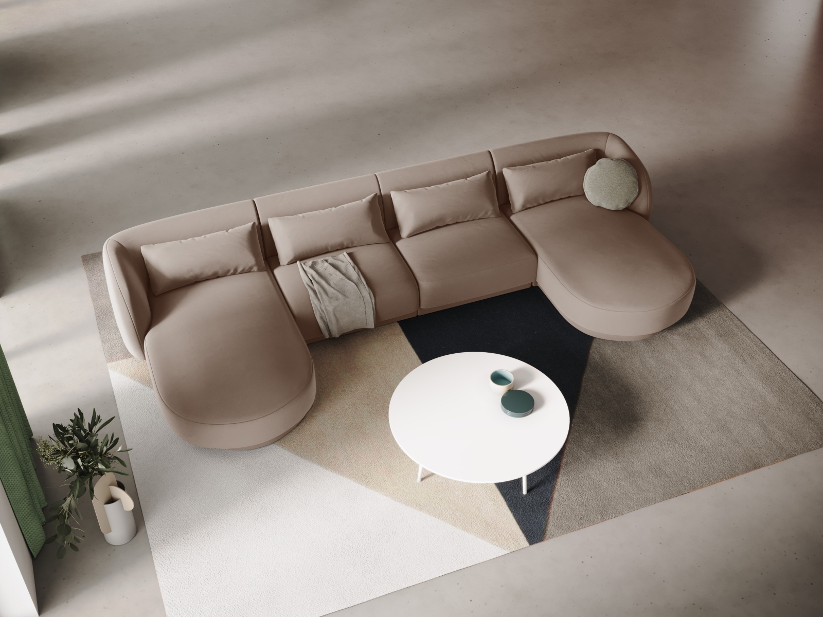 Cosmopolitan Design Panoramasofa Tulum 5-Sitzer Samt Bluvel Beige