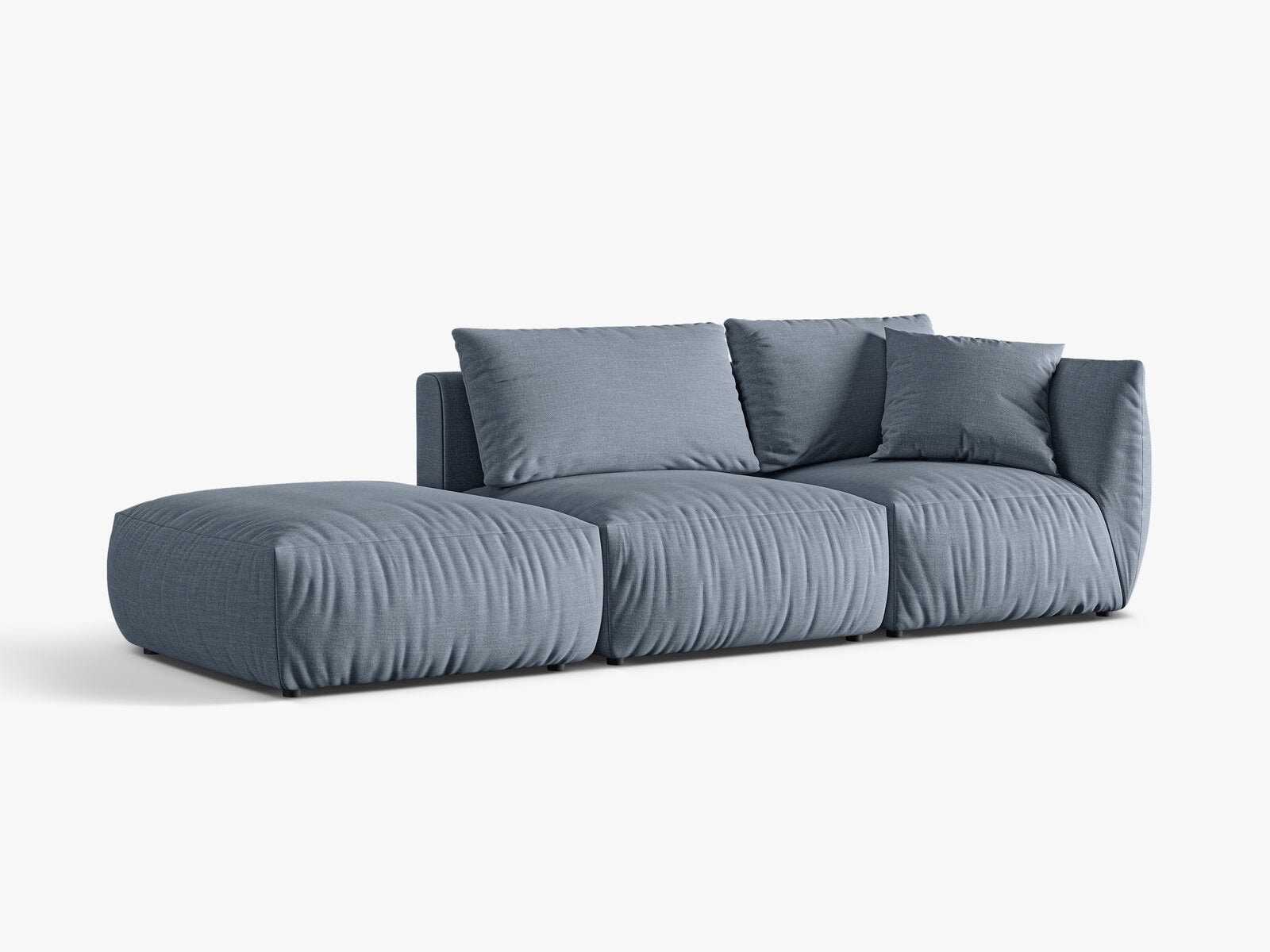 Micadoni Modulares Sofa Chris 3-Sitzer Links Strukturierter Stoff Gedämpftes Blau