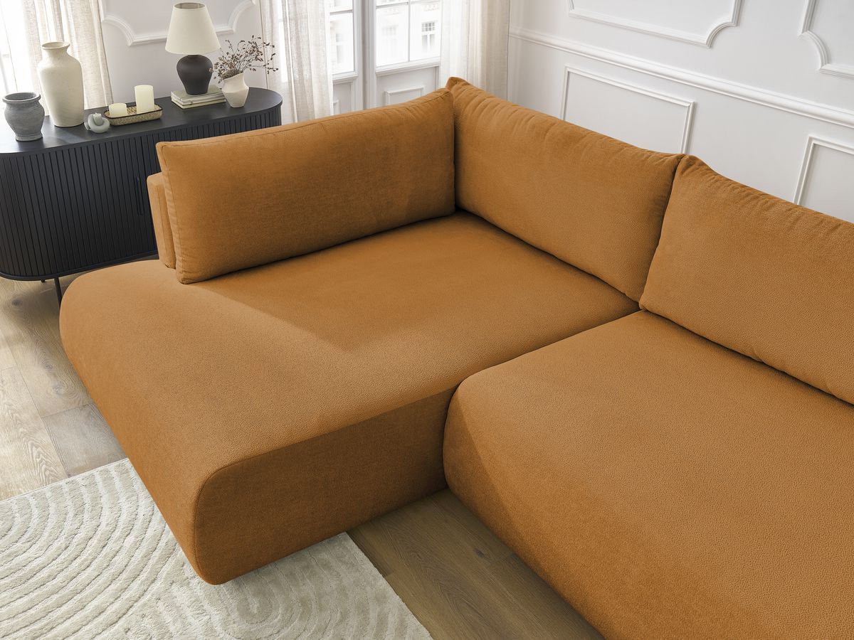 Bobochic Lucien Ecksofa mit Schlaffunktion und Bettkasten 296 × 198 cm Stoff Gelb Ecke links