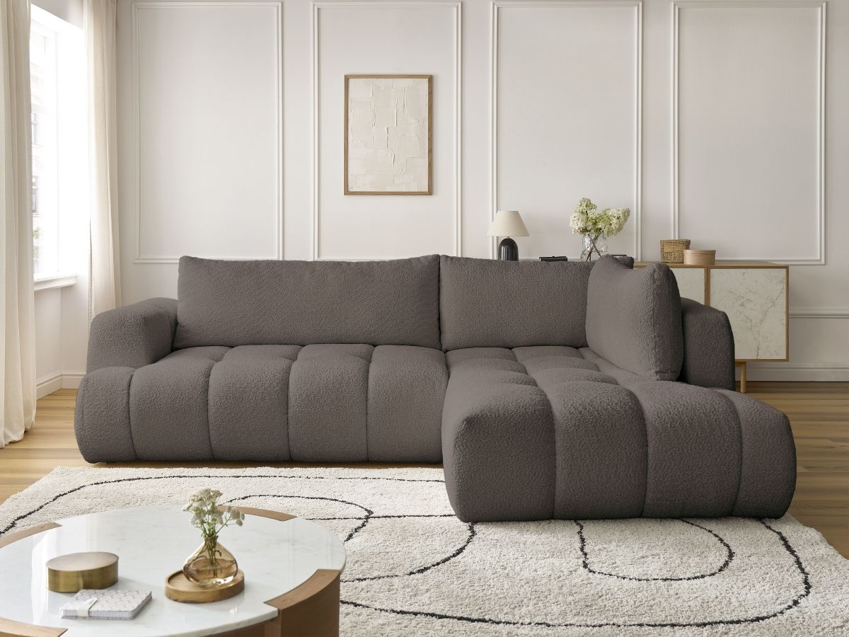 Bobochic Fuji Ecksofa mit Schlaffunktion und Bettkasten 282 × 204 cm Bouclé-Stoff Braun Ecke rechts