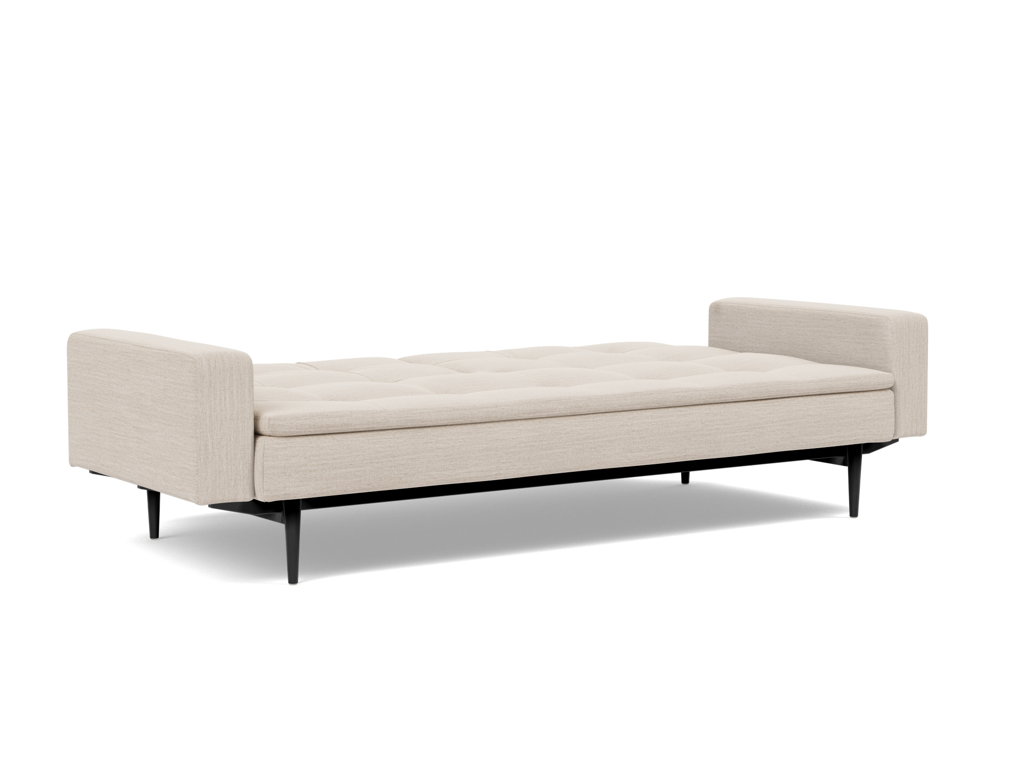 Schlafsofa Dublexo mit Armlehnen Webstoff Blida 612-Sand-Grey Beine Styletto Eiche schwarz