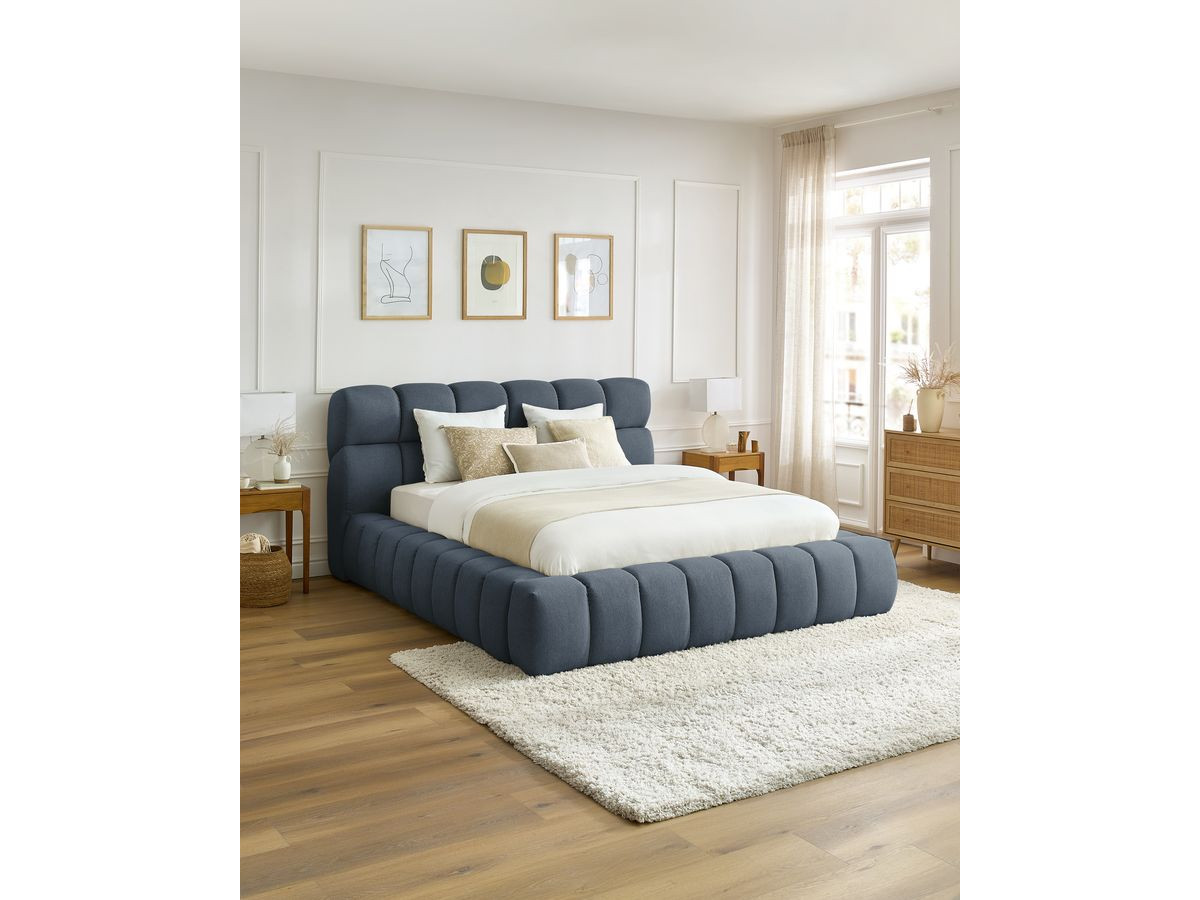Bobochic Mont-blanc Polsterbett mit Bettkasten Stoff Dunkelblau, Liegefläche 180 × 200 cm