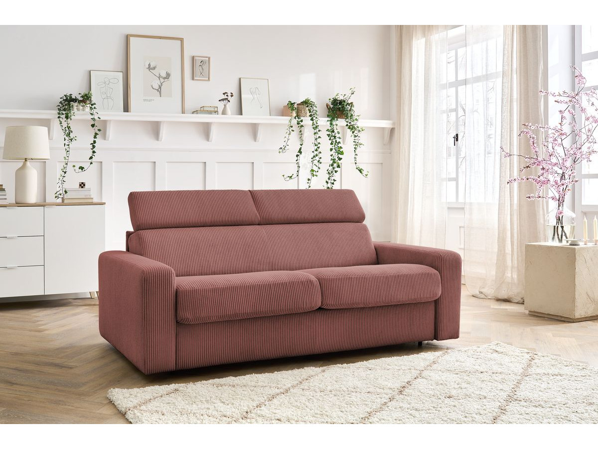 Bobochic Monaco Schlafsofa 3-Sitzer Cordsamt Rosa, Liegefläche 140 × 190 cm