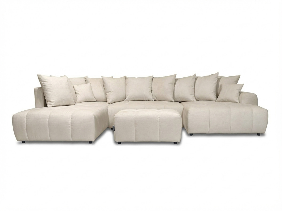 Bobochic Roxelane Wohnlandschaft mit Pouf Melange-Stoff Beige Ecke rechts