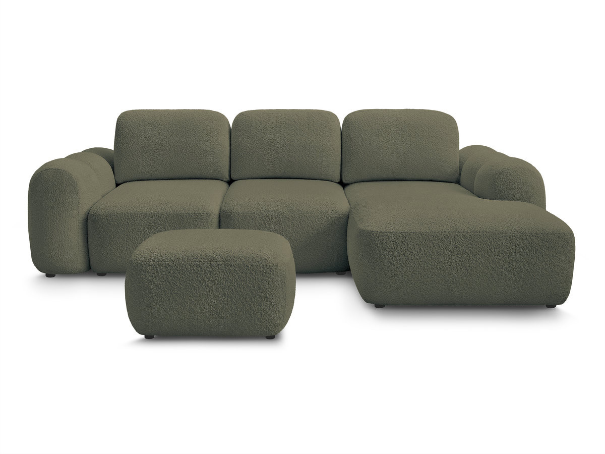 Bobochic Montaigne Ecksofa mit Schlaffunktion und Bettkasten und Pouf 276 × 164 cm Bouclé-Stoff Grün Ecke rechts
