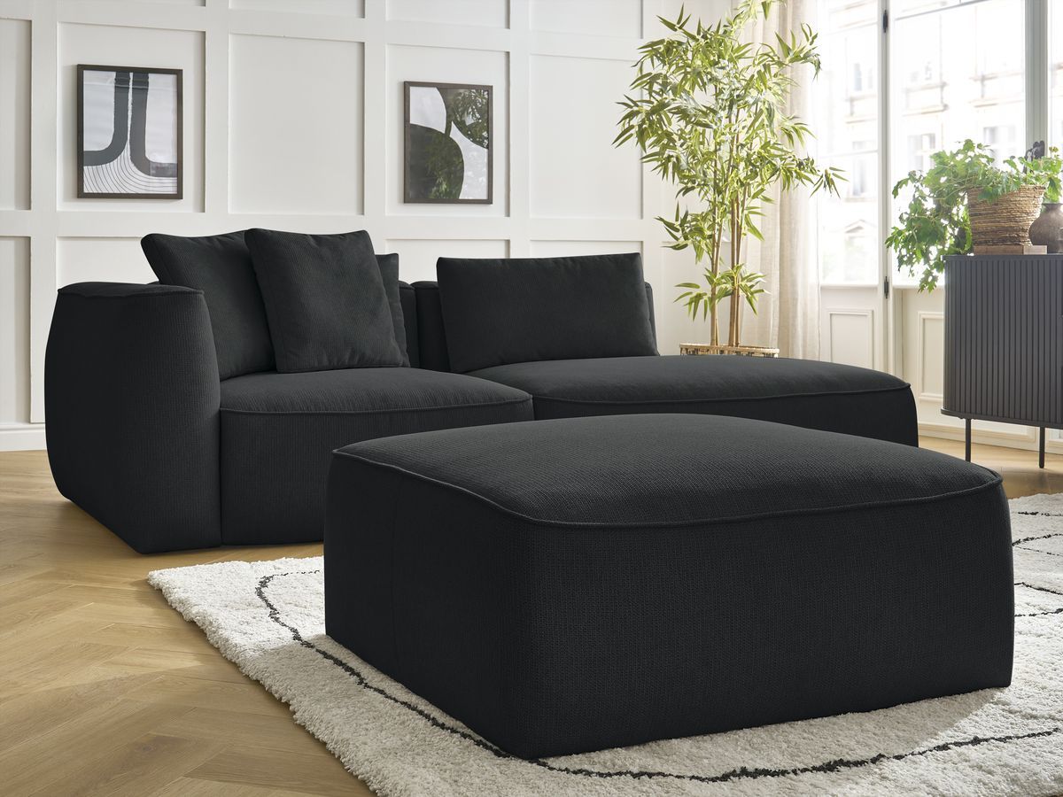 Bobochic Leopold Sofa 4-Sitzer mit Pouf Melange-Stoff Schwarz Armlehne links