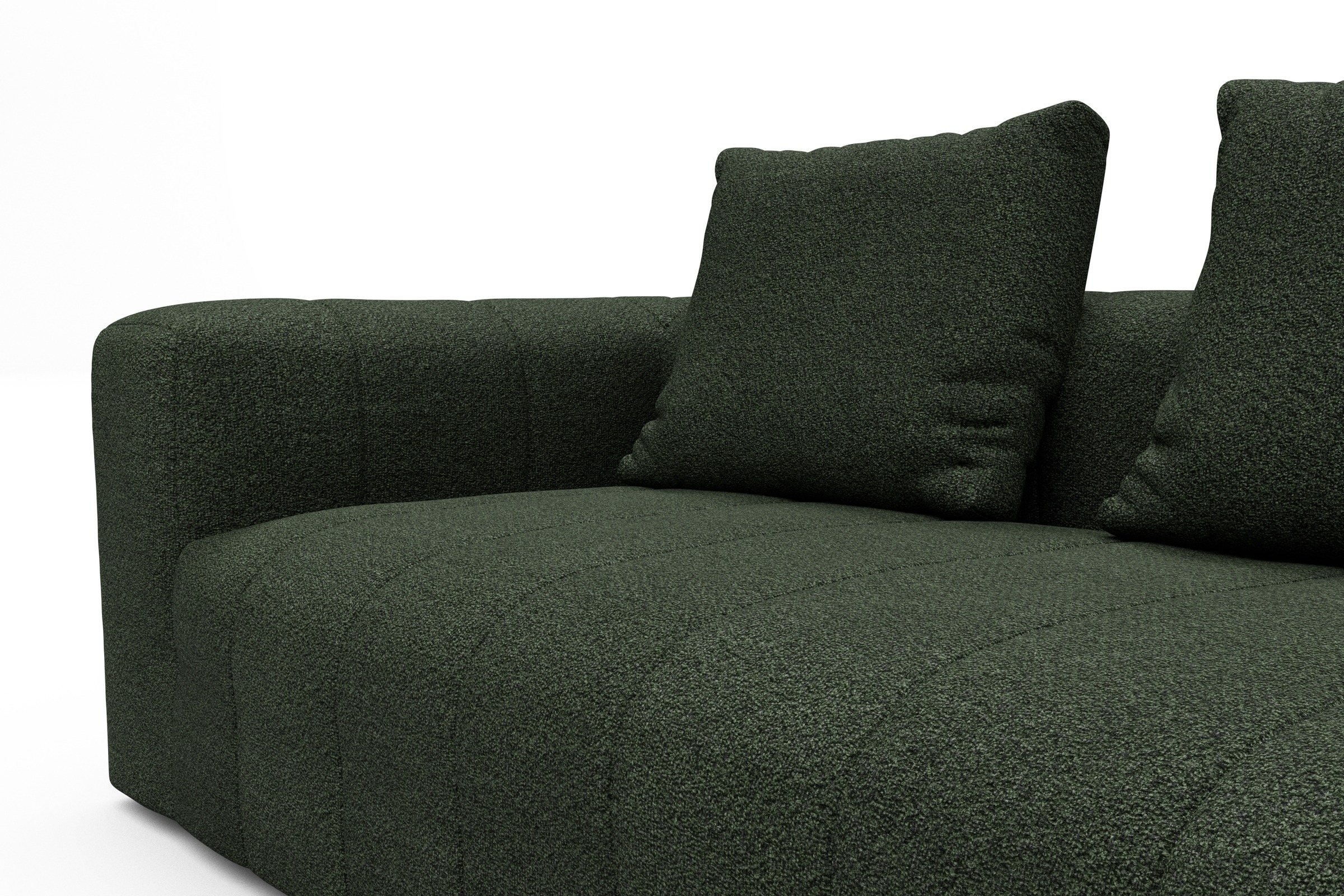 Ecksofa Hugo 2,5-Sitzer Armlehne links mit Chaiselongue Vanora-Deep-Green