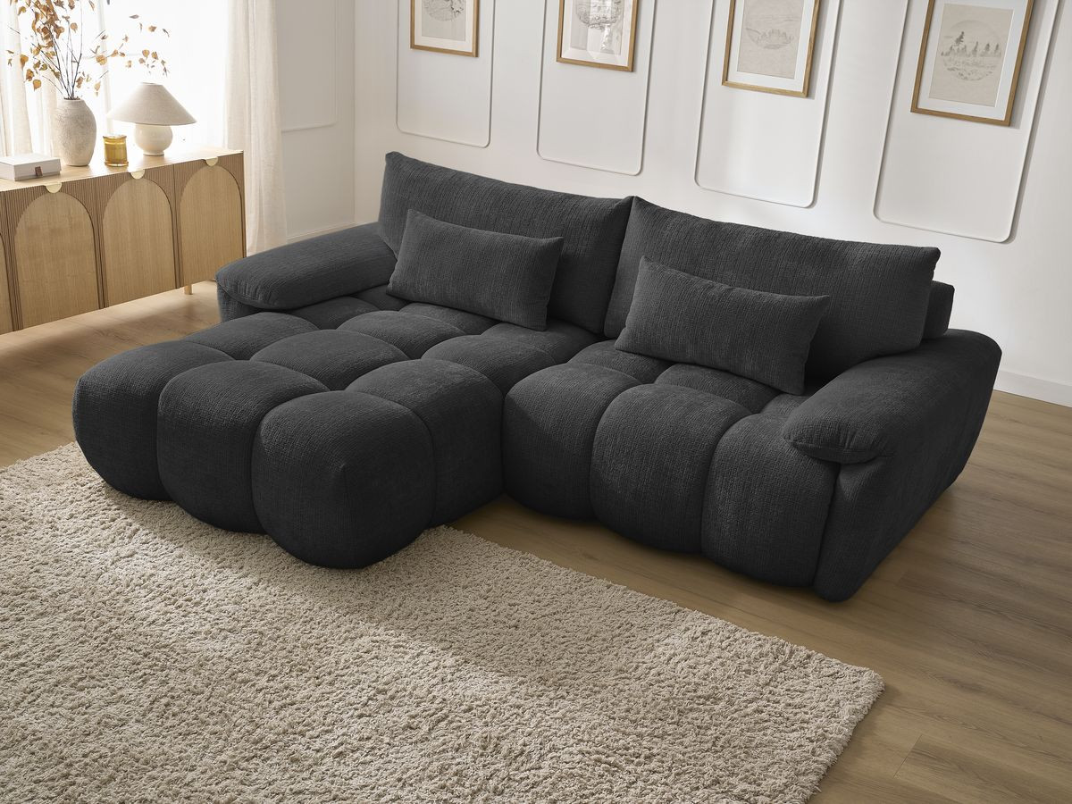 Bobochic Ivane Ecksofa Strukturstoff Schwarz Ecke links