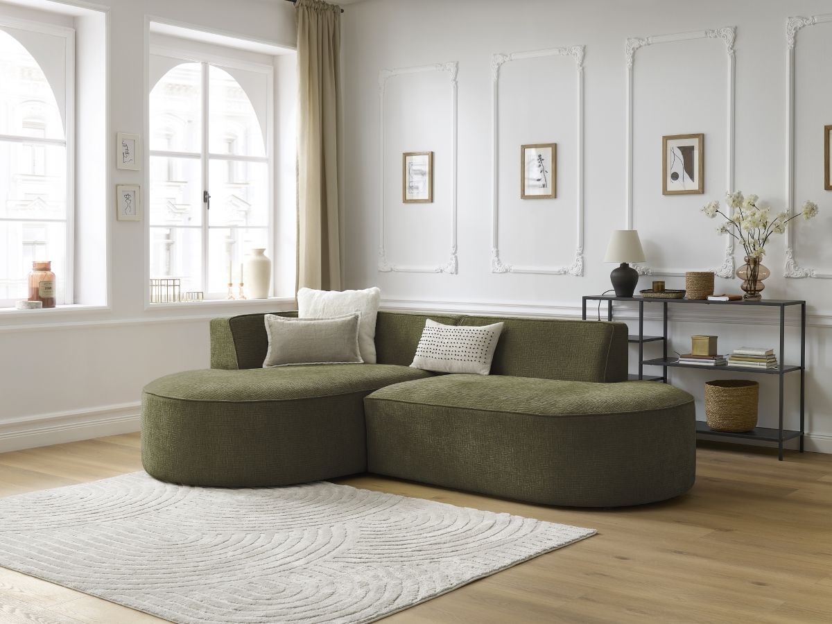 Bobochic Rousseau Ecksofa Strukturstoff Grün Ecke links