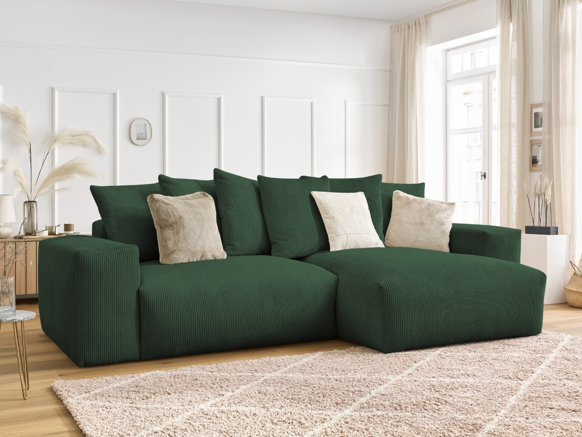 Bobochic Voltaire Ecksofa mit Schlaffunktion und Bettkasten Cordsamt Grün