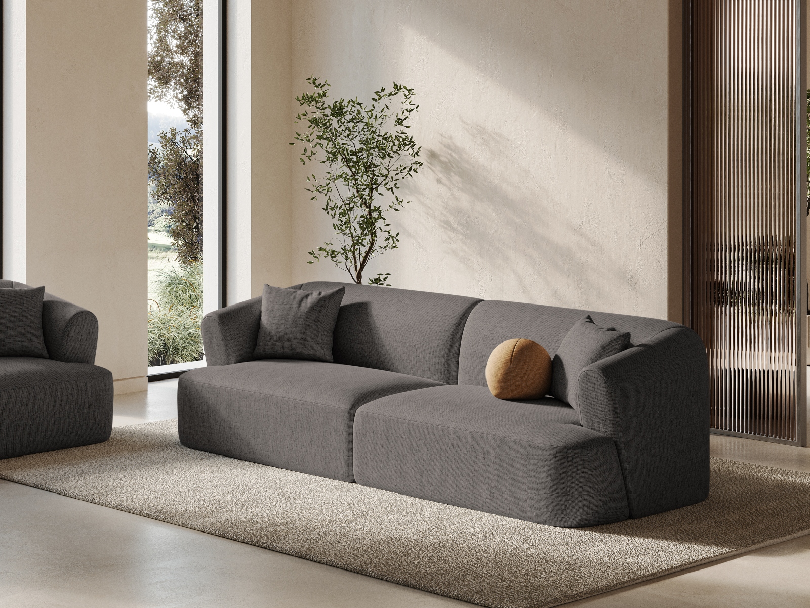 Cosmopolitan Design Sofa Campi 4-Sitzer Strukturierter Stoff Moly Grau