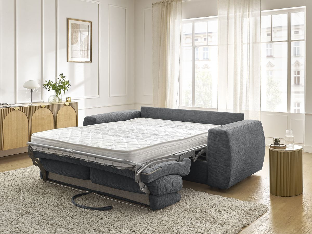 Bobochic Hugo Schlafsofa 3-Sitzer Strukturstoff Dunkelgrau, Liegefläche 160 × 190 cm
