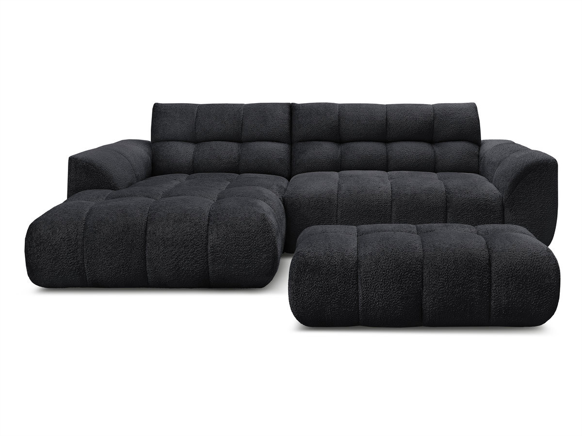Bobochic Jaya Ecksofa mit Pouf Chenille Schwarz Ecke links