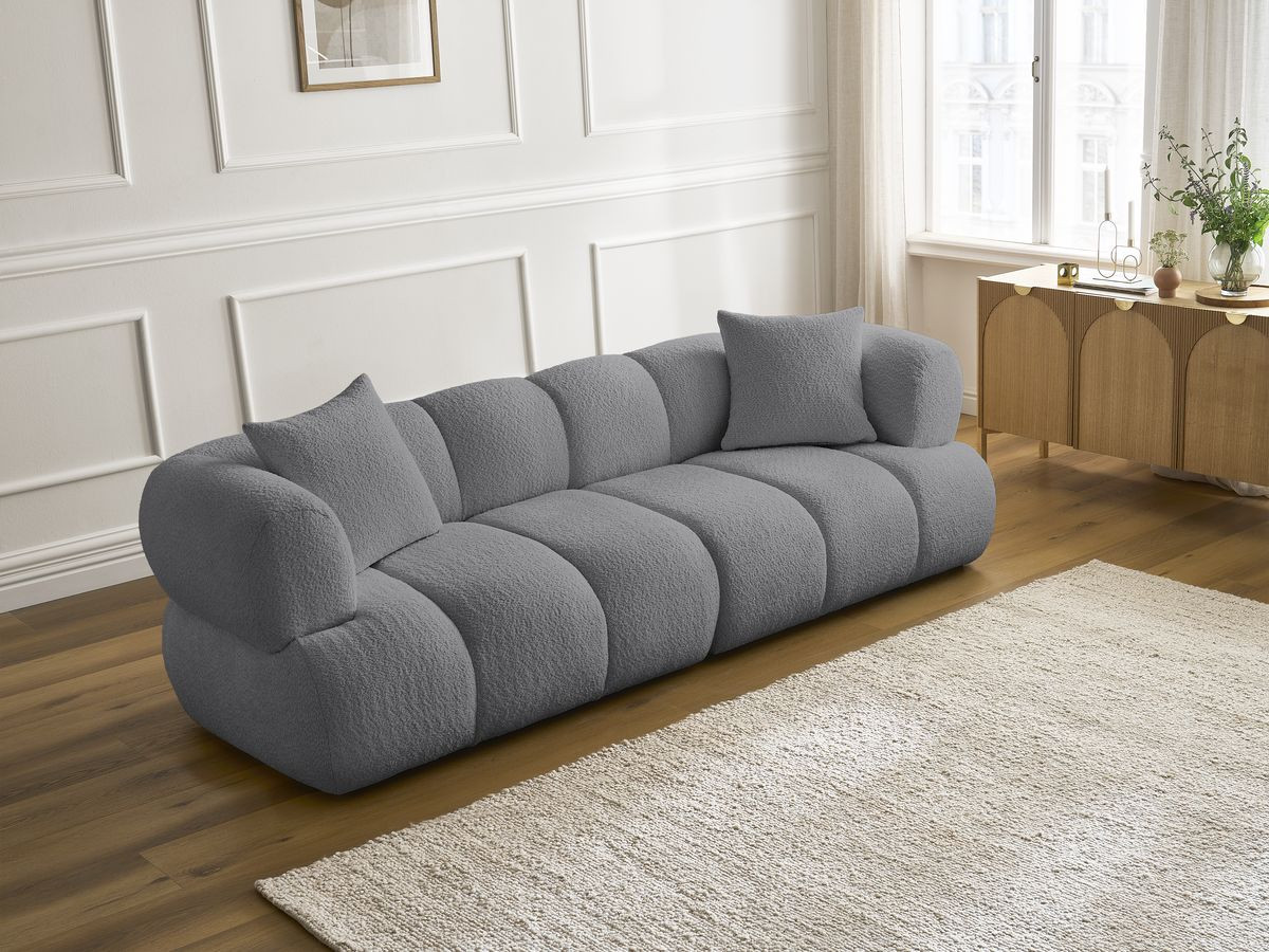 Bobochic Pamira Sofa 3-Sitzer Bouclé-Stoff Dunkelgrau