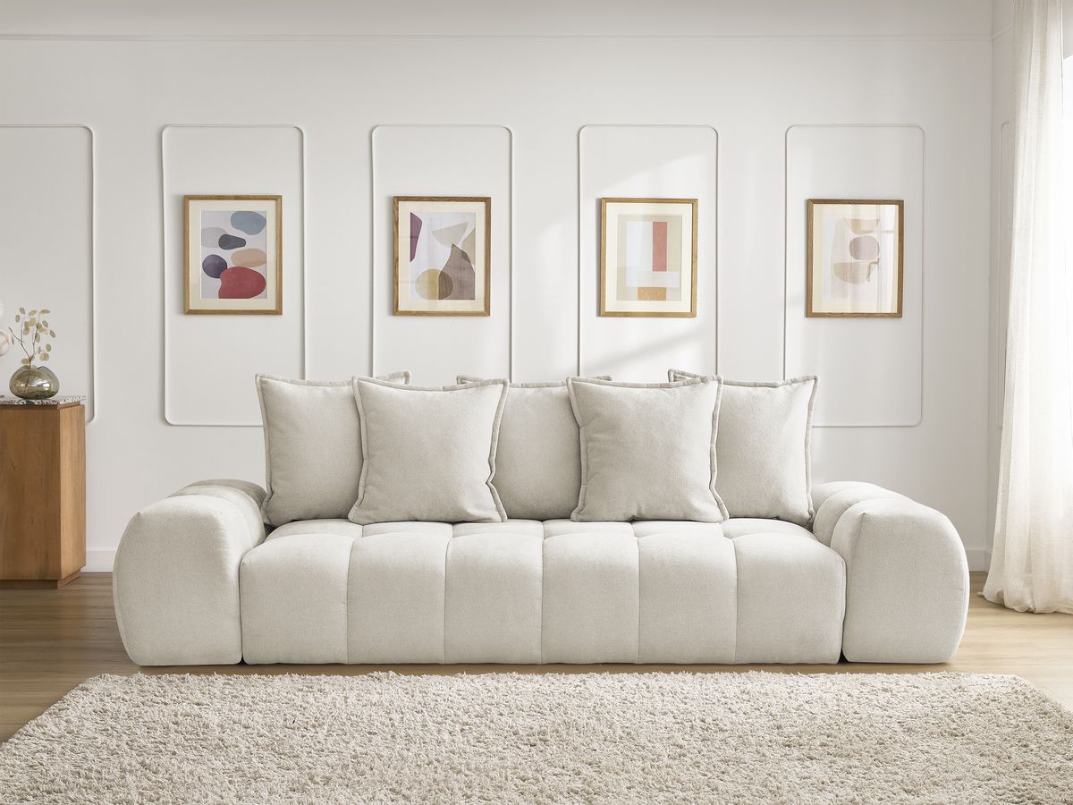 Bobochic Everest Sofa 3-Sitzer, 5 Kissen Strukturstoff Beige