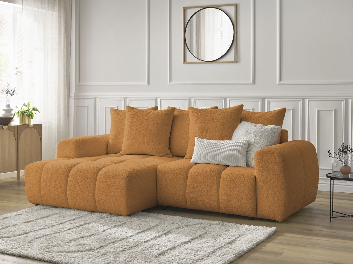 Bobochic Roxelane Ecksofa mit Schlaffunktion und Bettkasten 258 × 150 cm Bouclé-Stoff Gelb Ecke links