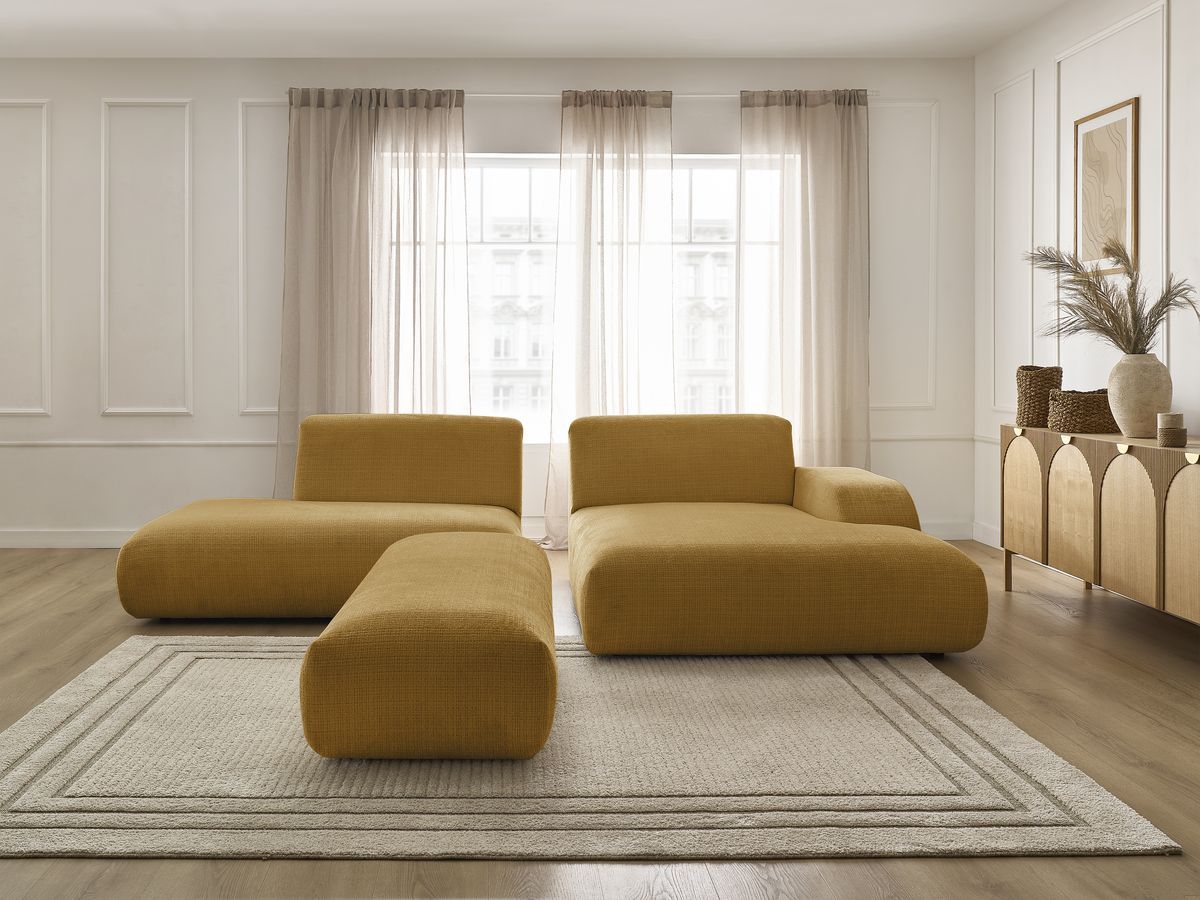 Bobochic Sirius Ecksofa mit Pouf 300 × 170 cm Strukturstoff Gelb Ecke rechts