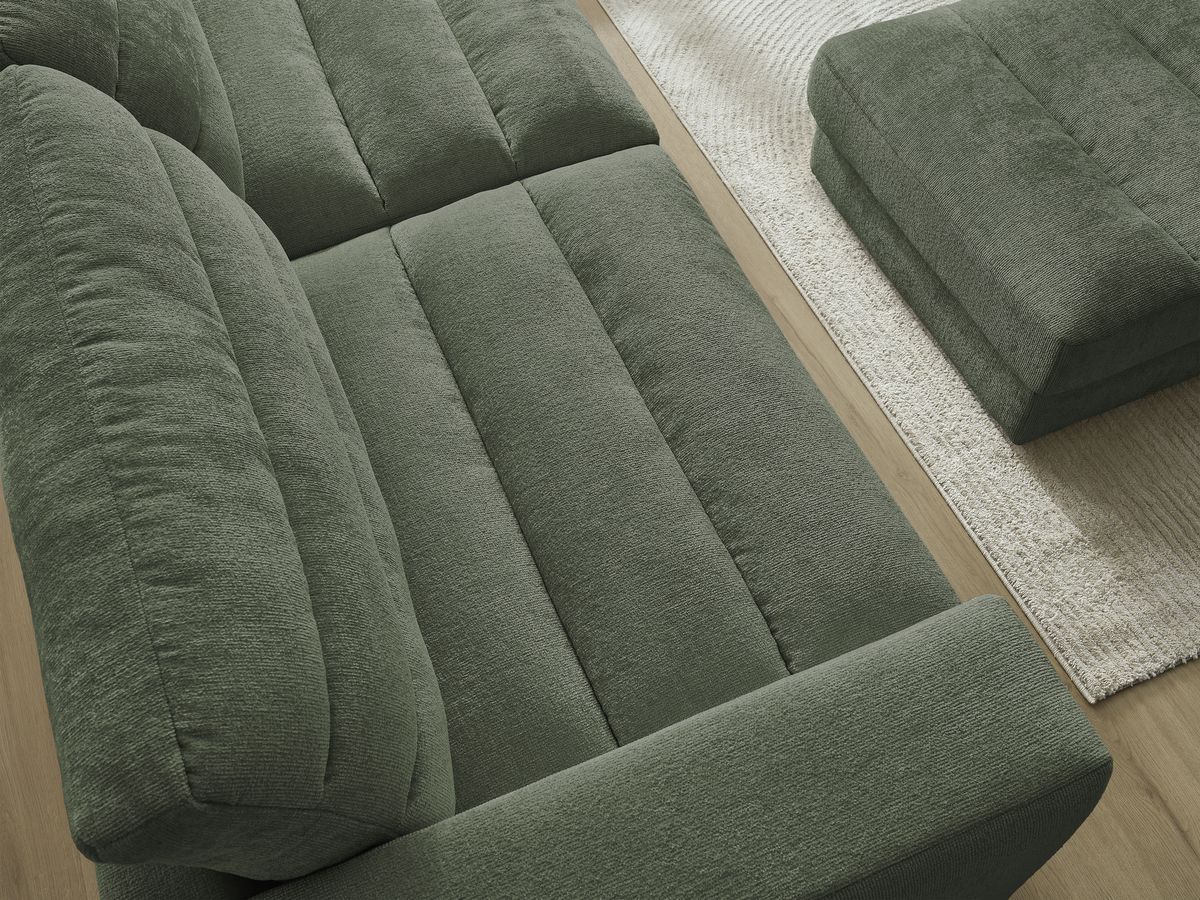 Bobochic Sierra Sofa 4-Sitzer mit Pouf Strukturstoff Dunkelgrün