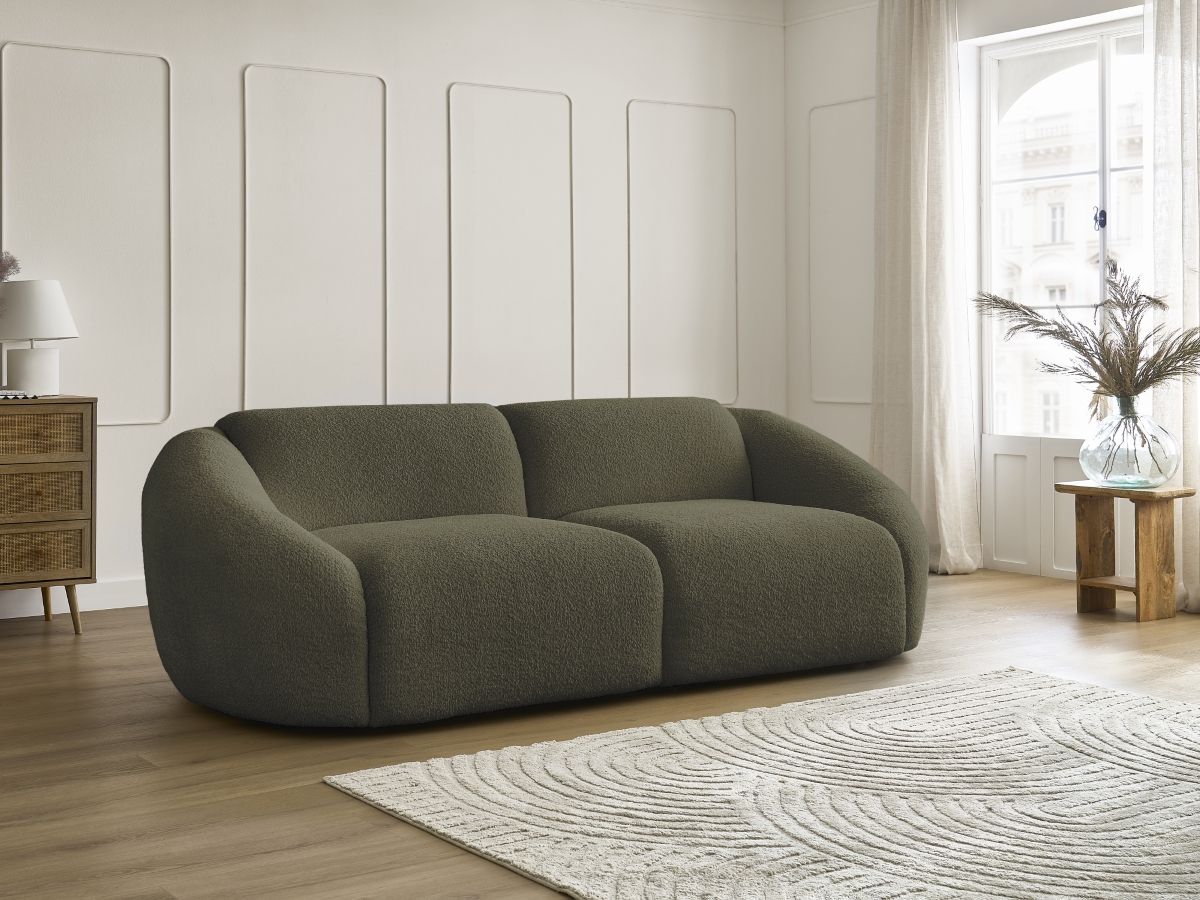 Bobochic Tina Sofa 3-Sitzer Bouclé-Stoff Grün