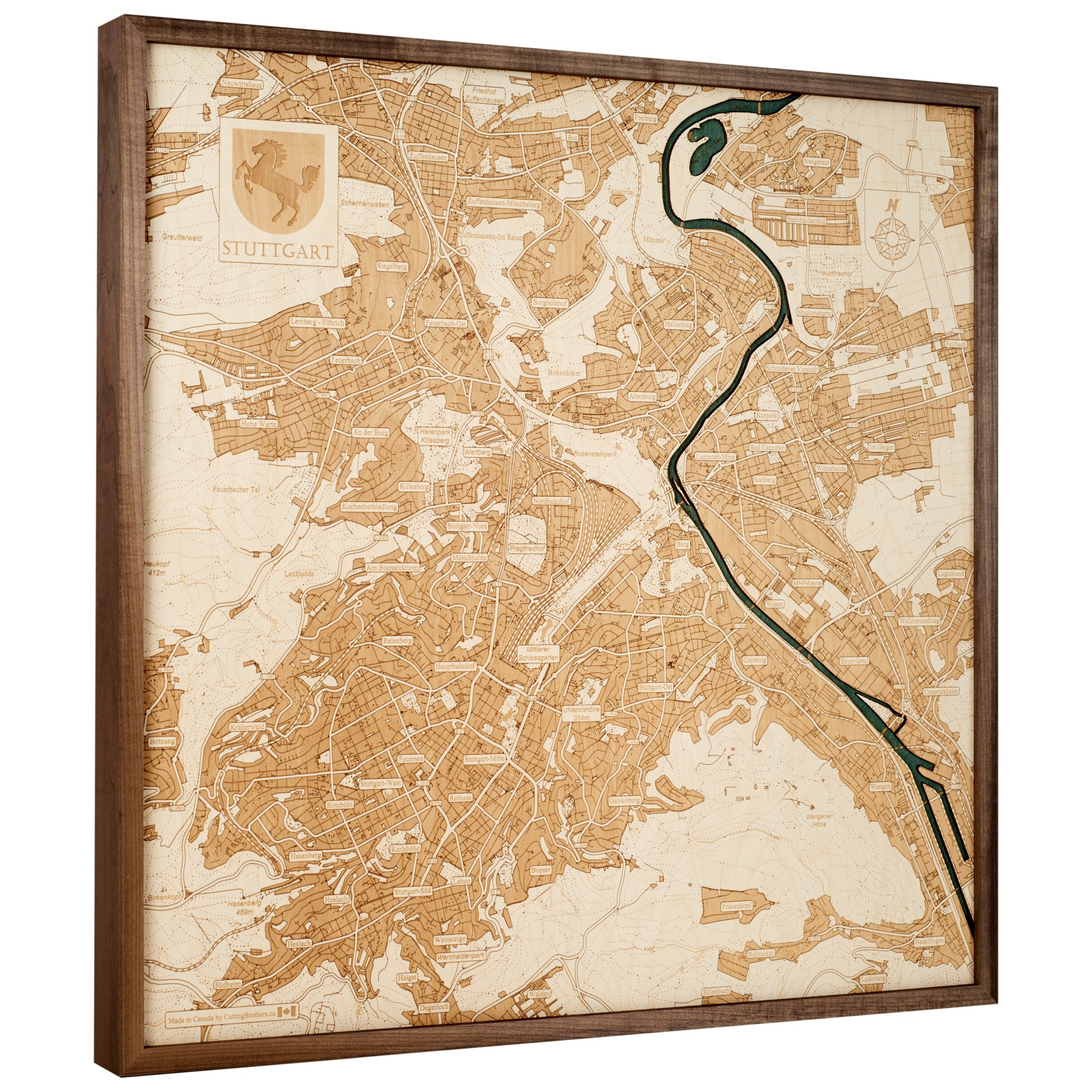 Cutting Brothers 3D Holz-Wandkarte Stuttgart 76x76 cm