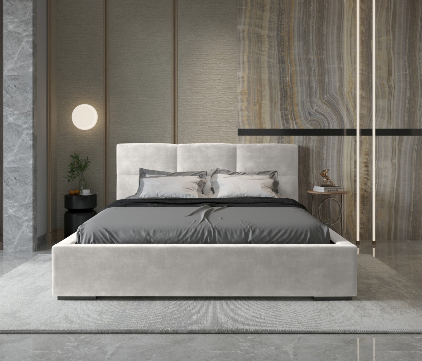 Polsterbett Portoza Samtstoff 140x200 mit Metallrahmen Macau Pearl