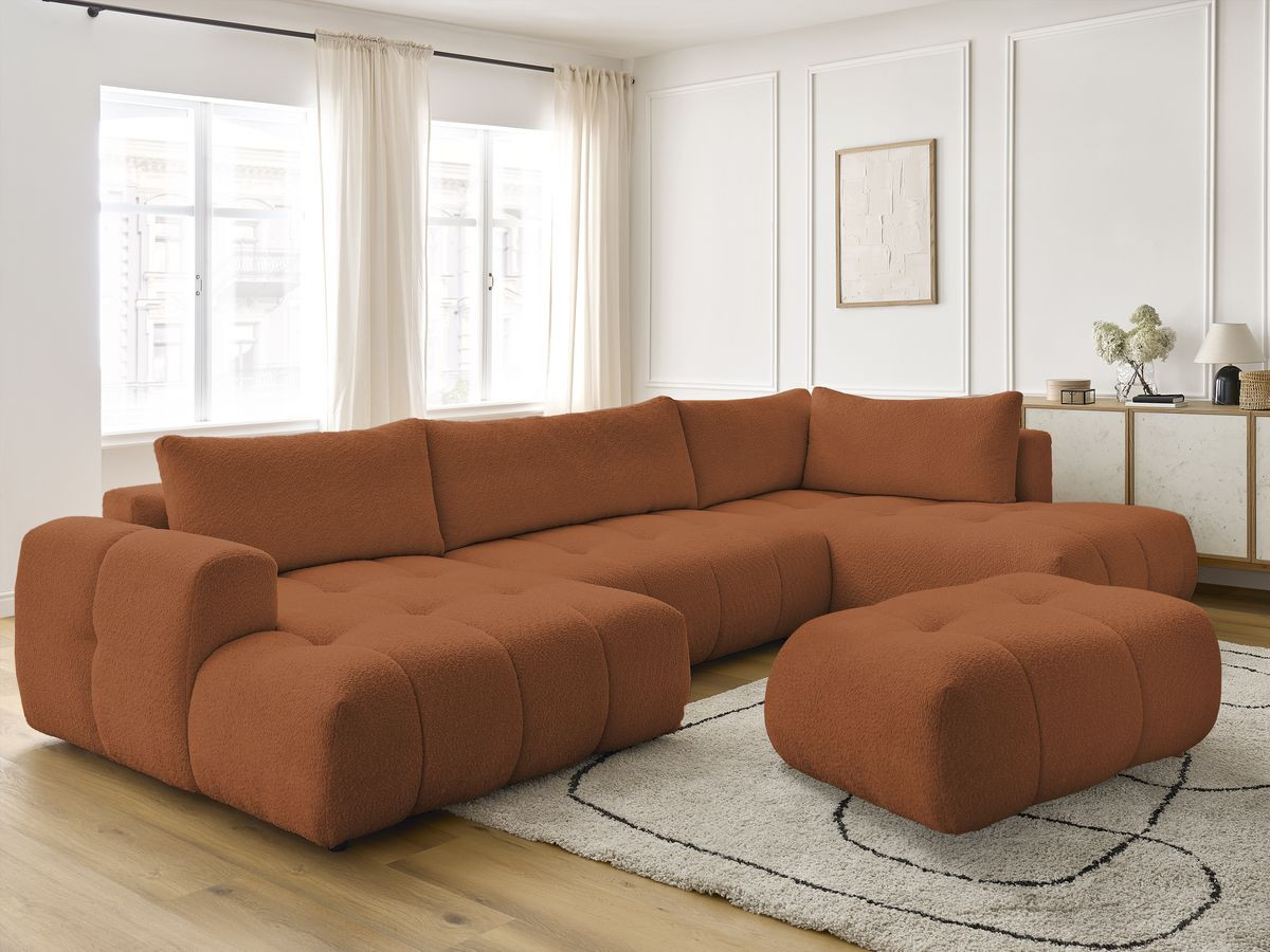 Bobochic Fuji Wohnlandschaft mit Pouf Bouclé-Stoff Orange Ecke links