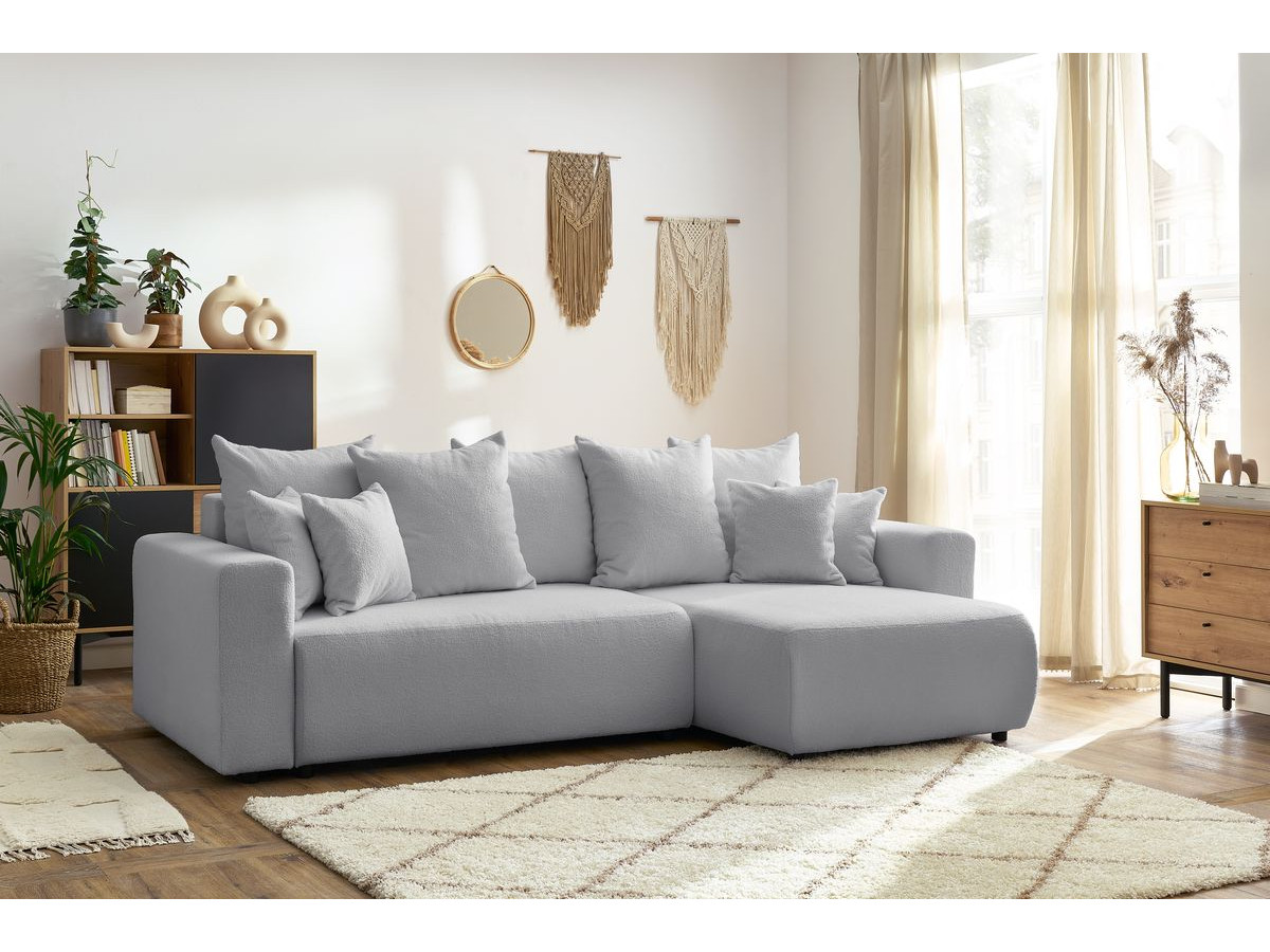 Bobochic Envy Ecksofa mit Schlaffunktion und Bettkasten Bouclé-Stoff Hellgrau