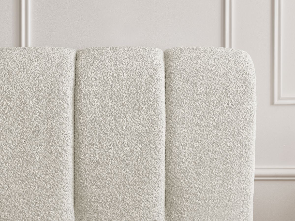 Bobochic Denali Polsterbett mit Bettkasten mit Bettbank Bouclé-Stoff Weiß, Liegefläche 180 × 200 cm