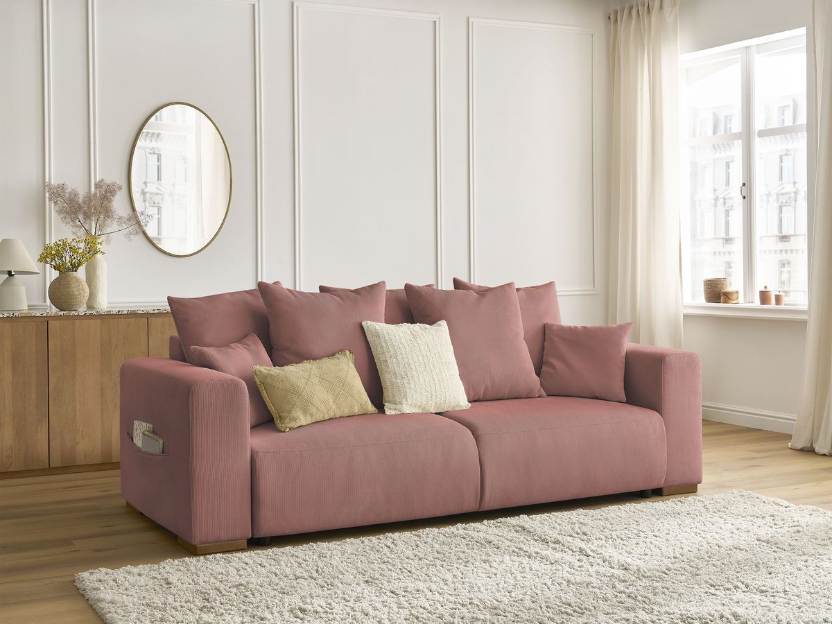 Bobochic Sidonie Schlafsofa 3-Sitzer mit Bettkasten Cordsamt Rosa