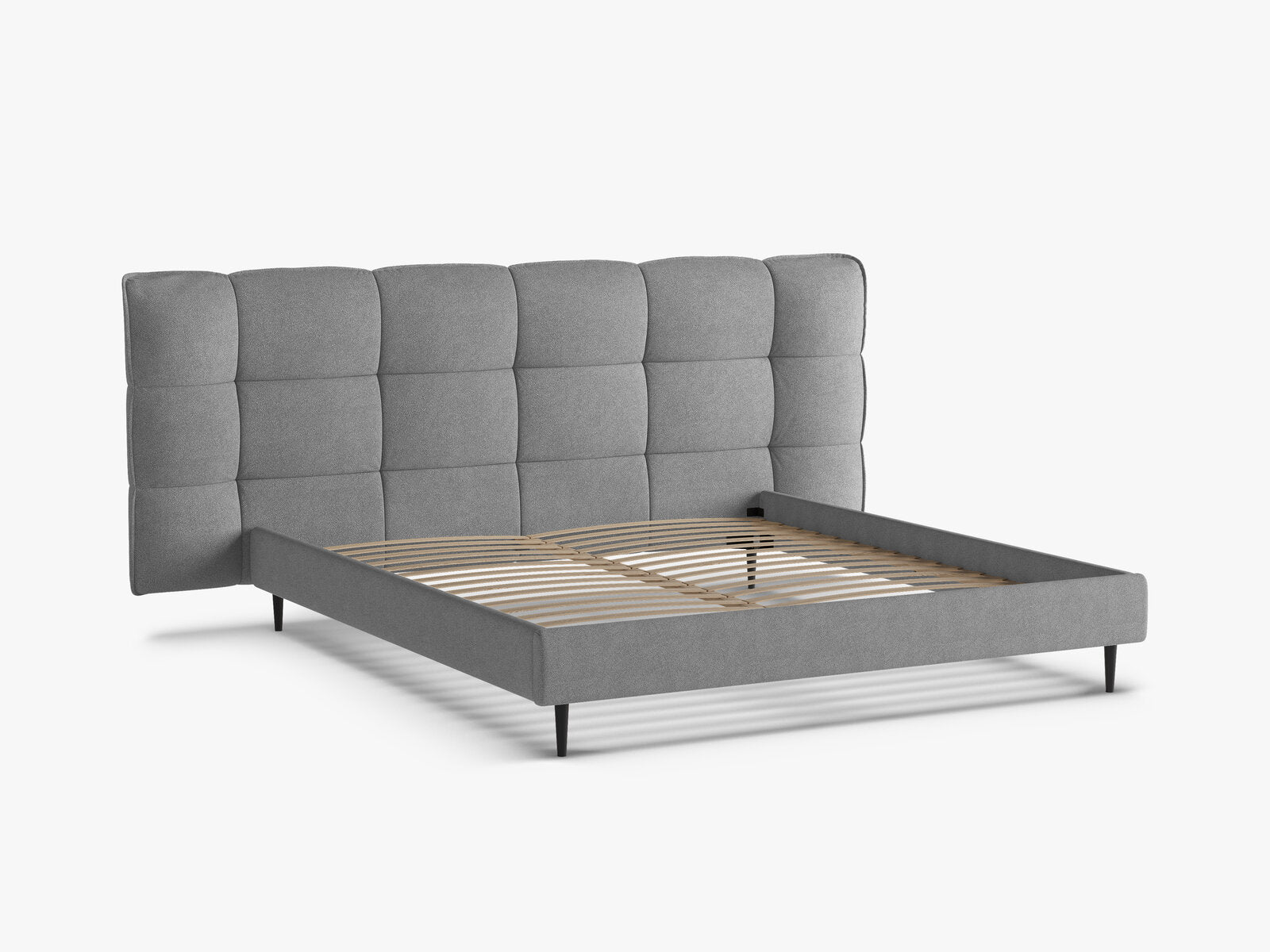 Micadoni Stauraumbett mit Kopfteil Eric with legs Boucle Sicuro Dunkelgrau 140x200