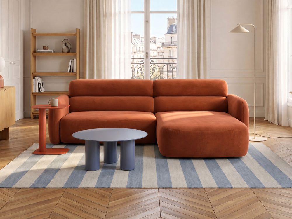 Cosmopolitan Design Ecksofa Malmo 3-Sitzer Samt Bluvel Terrakotta Rechts
