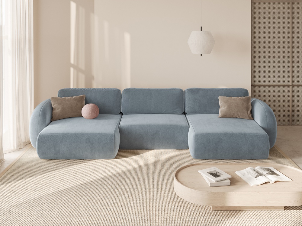 Cosmopolitan Design Panoramasofa Tonale 5-Sitzer mit Schlaffunktion und Bettkasten Samt Magic Velvet Blaugrau