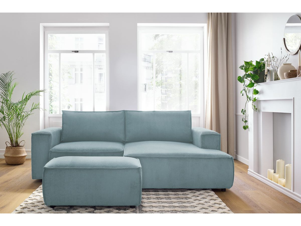 Bobochic Nihad Ecksofa mit Pouf Cordsamt Hellblau Ecke rechts