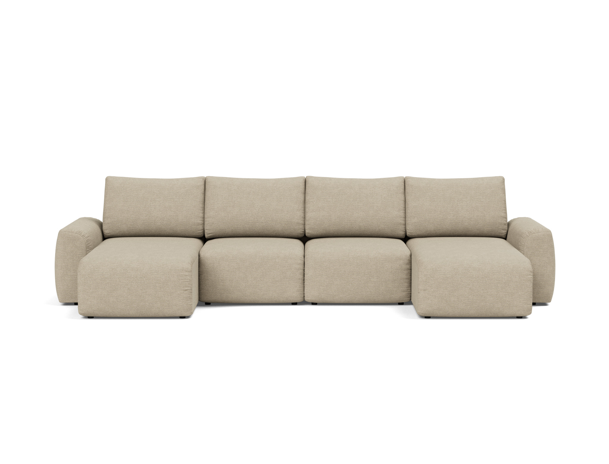 Schlafsofa Norum U-Form mit Chunky-Armlehnen Strukturierter Stoff Taura 356-Sand