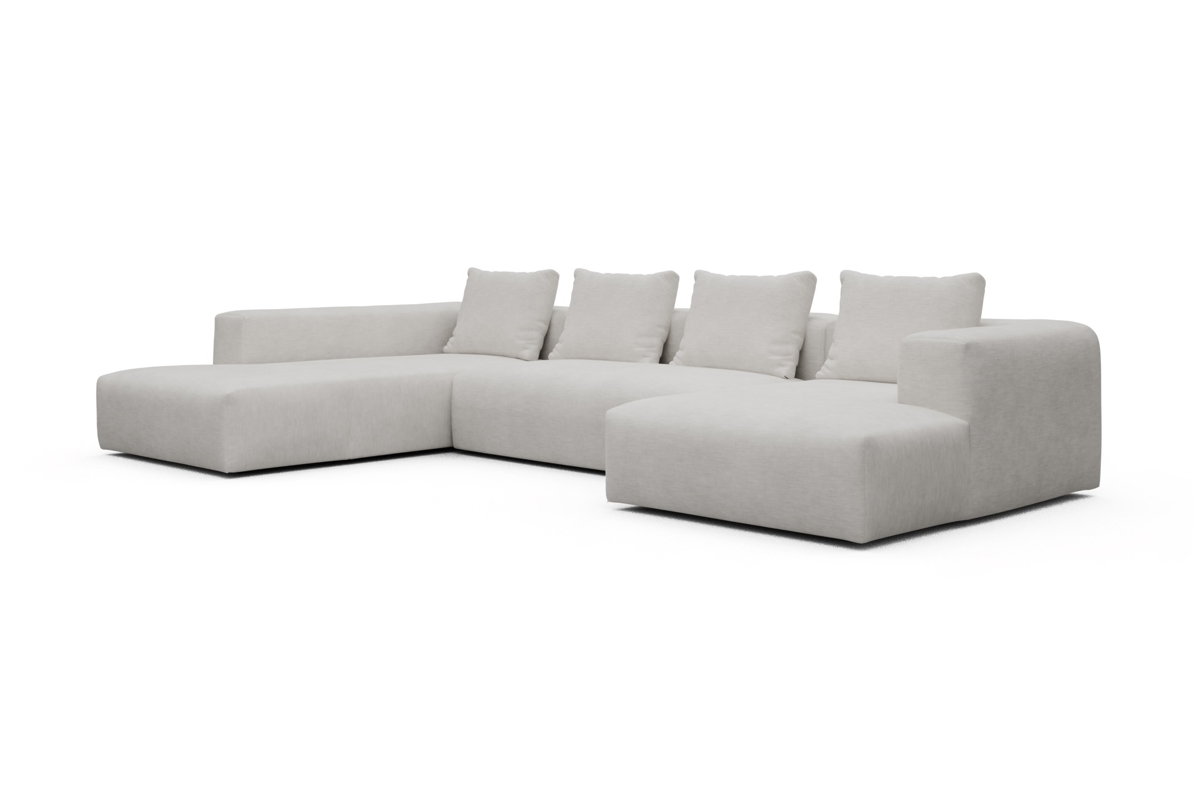 Wohnlandschaft Fred Relax-Ecke links mit 2-Sitzer und Chaiselongue rechts Vivus-Dusty-Off-White