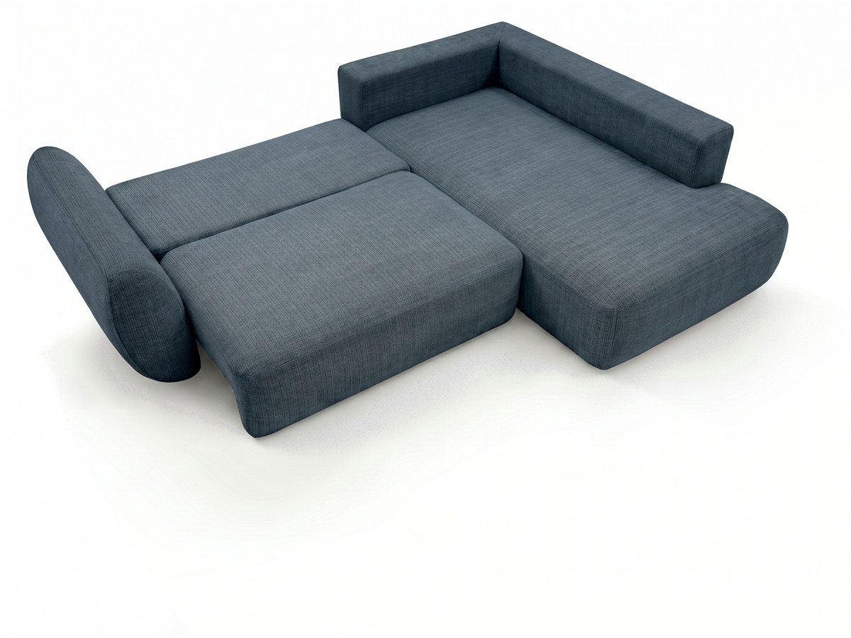 Bobochic Denise Ecksofa mit Schlaffunktion und Bettkasten 256 × 197 cm Strukturstoff Dunkelblau Ecke rechts
