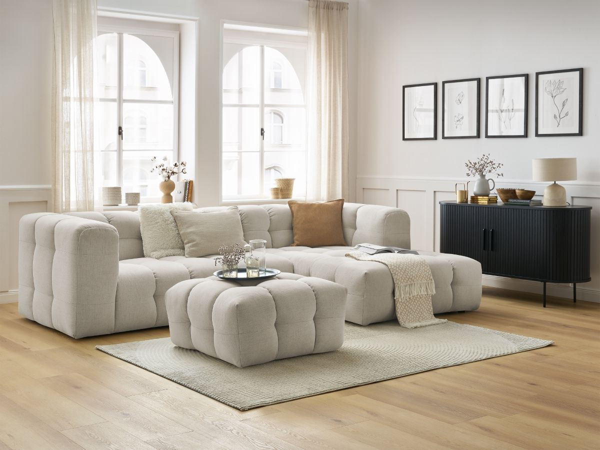 Bobochic Cloud Ecksofa mit Pouf 288 × 184 cm Stoff Beige Ecke rechts