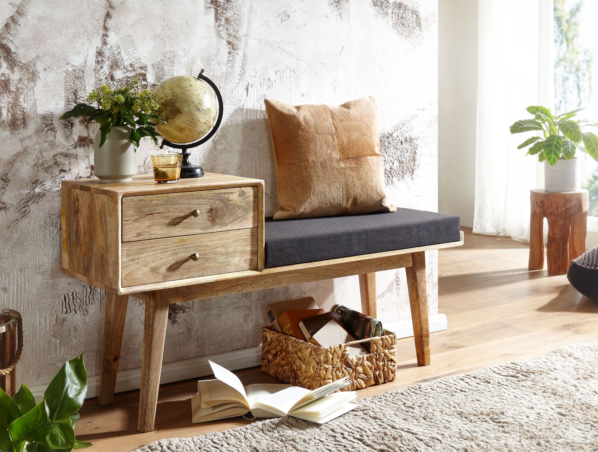 Sitzbank Holar Mango Massivholz Schwarz 120 × 40 × 65 cm