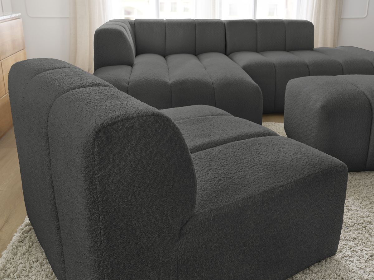 Bobochic Annecy Ecksofa mit Sofamodul und Pouf Bouclé-Stoff Dunkelgrau Ecke links