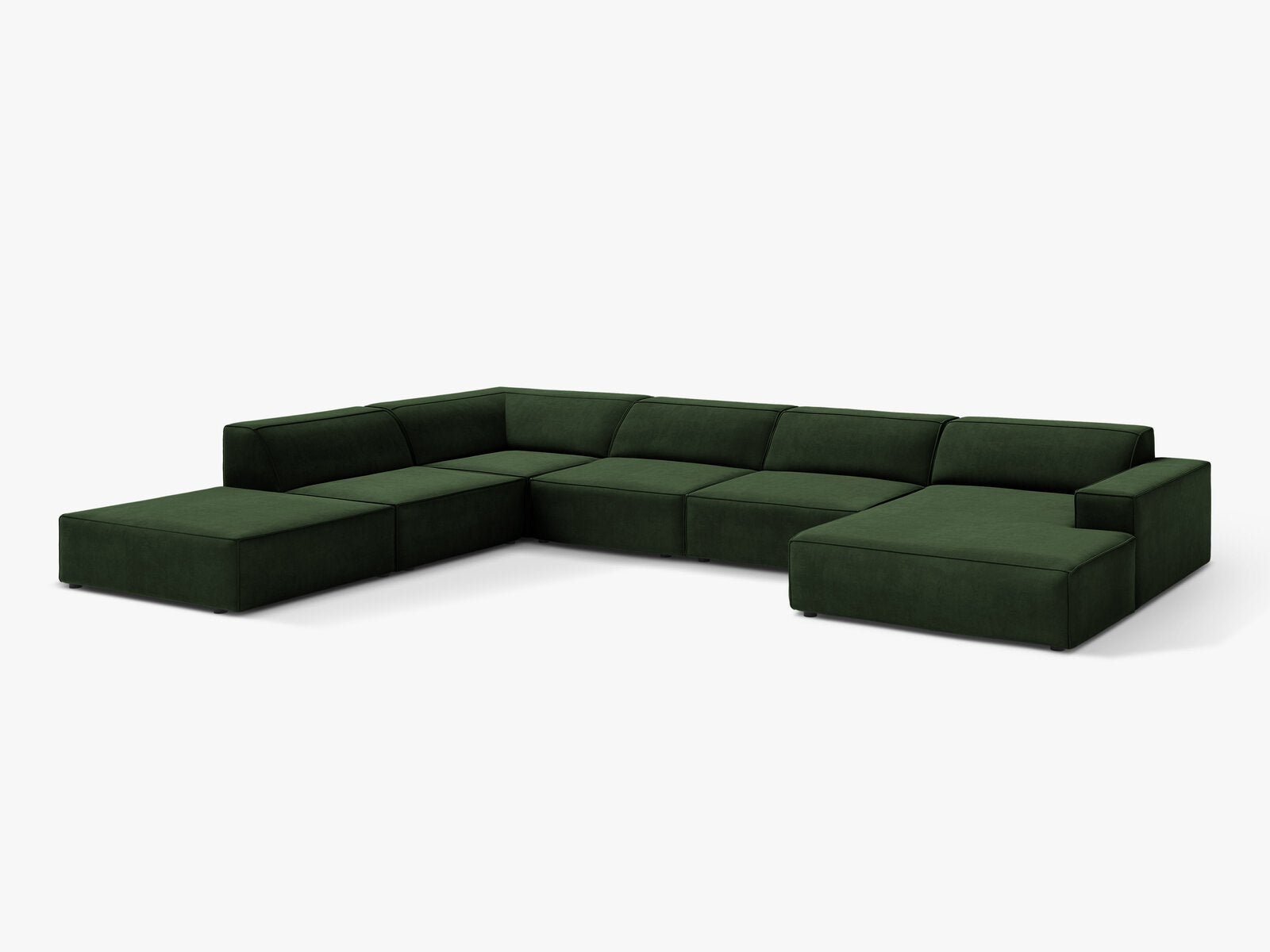Micadoni Panorama-Ecksofa Jodie 7-Sitzer Samt Venus Flaschengrün Links