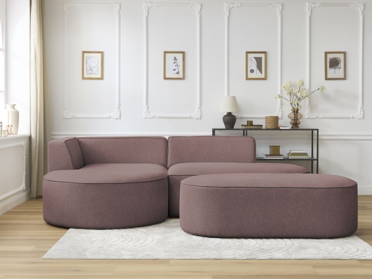 Bobochic Rousseau Ecksofa mit Pouf Melange-Stoff Rosa Ecke links