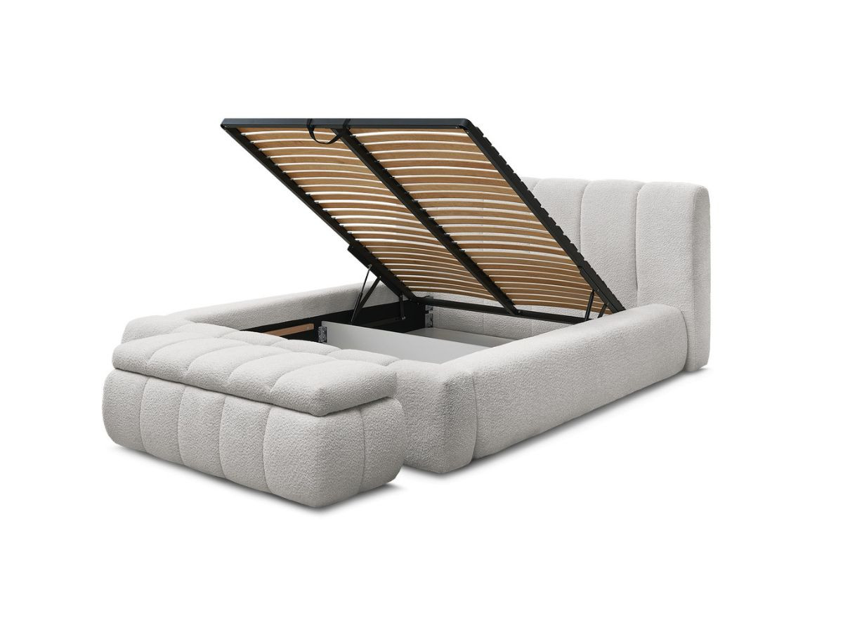Bobochic Denali Polsterbett mit Bettkasten mit Bettbank Bouclé-Stoff Hellgrau, Liegefläche 160 × 200 cm