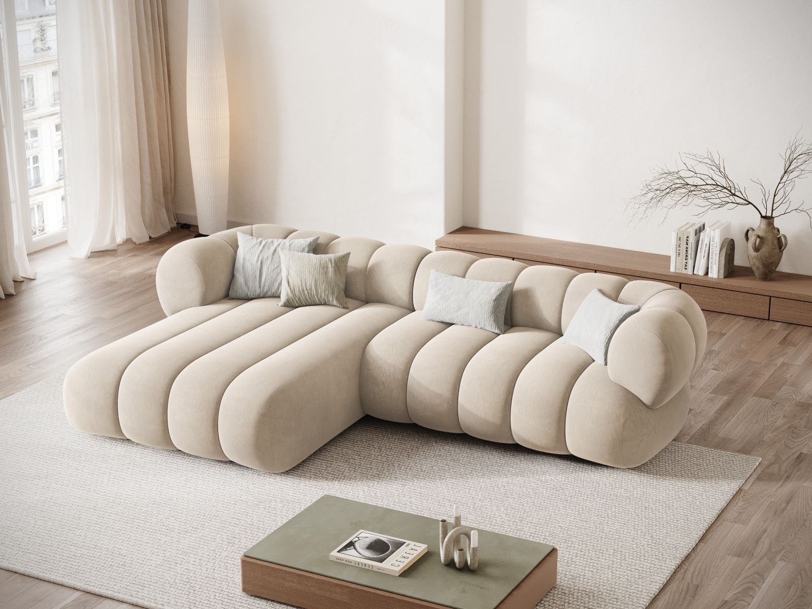 Cosmopolitan Design Ecksofa Koge 5-Sitzer Samt Vogue Helles Beige Links