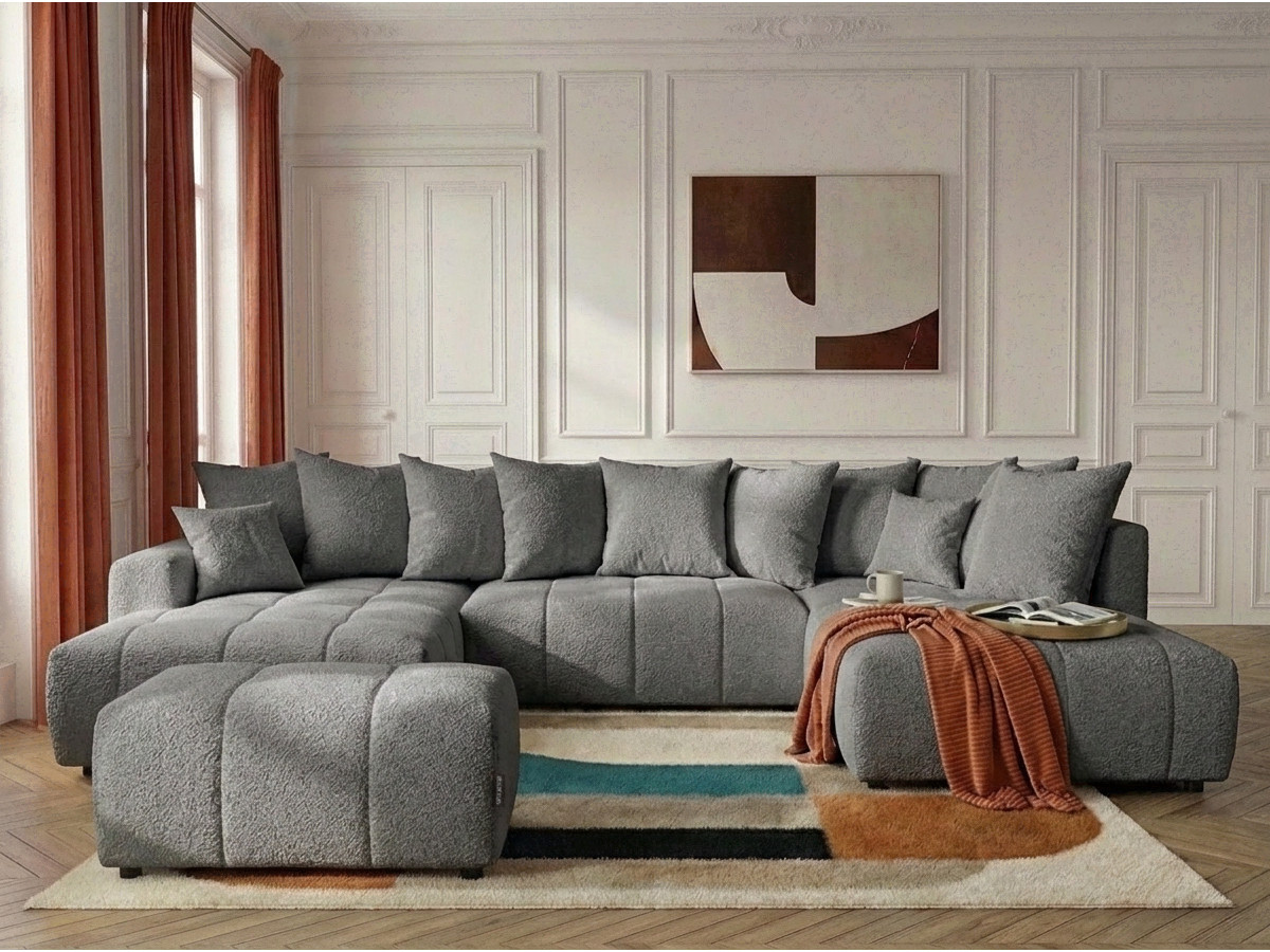 Bobochic Roxelane Wohnlandschaft mit Pouf Bouclé-Stoff Dunkelgrau Ecke links