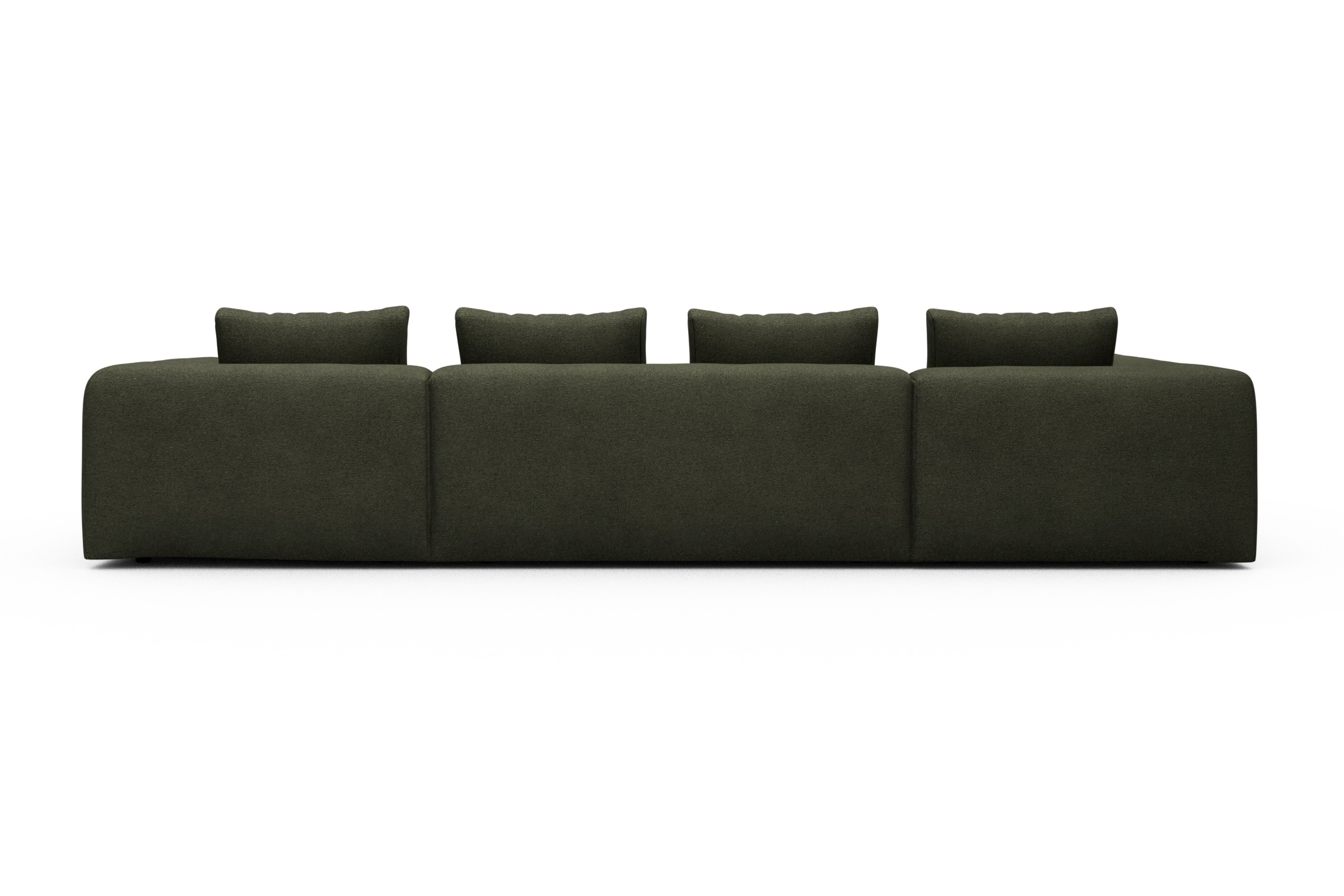 Wohnlandschaft Fred Relax-Ecke links mit 2-Sitzer und Chaiselongue rechts Boucle Skandi 535-Forest-Green